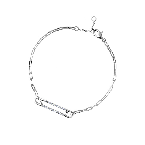 Серебряный браслет с булавкой и фианитами Miestilo