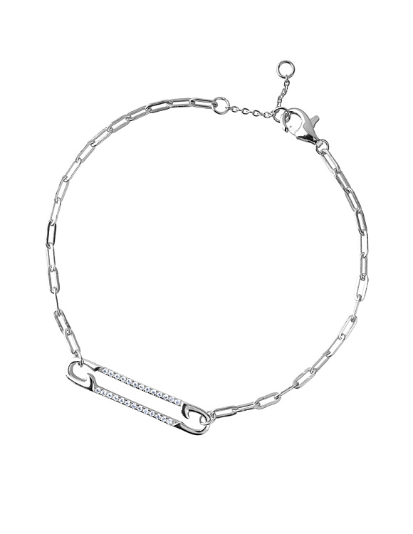 Серебряный браслет с булавкой и фианитами Miestilo