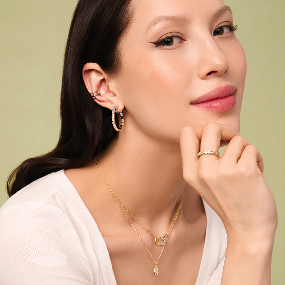 Серебряные серьги кольца биколор с фианитами Miestilo