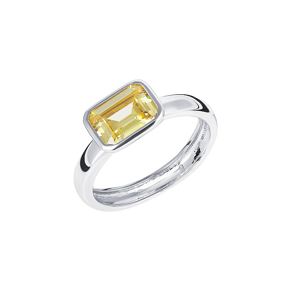 Серебряное кольцо с желтым фианитом в огранке эмеральд Miestilo