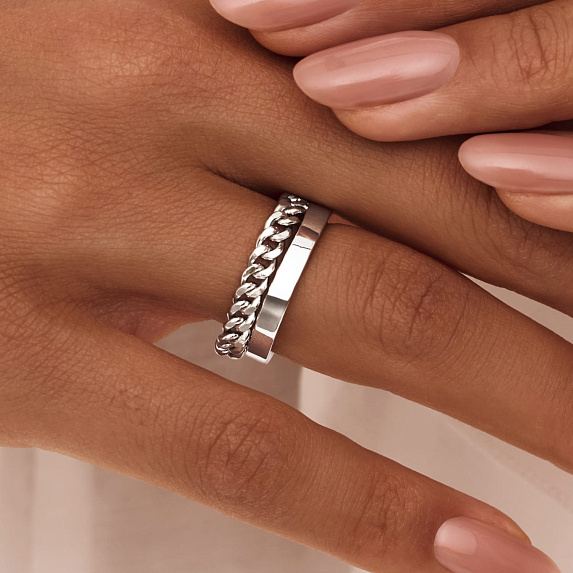 Серебряное двойное кольцо с цепью Miestilo