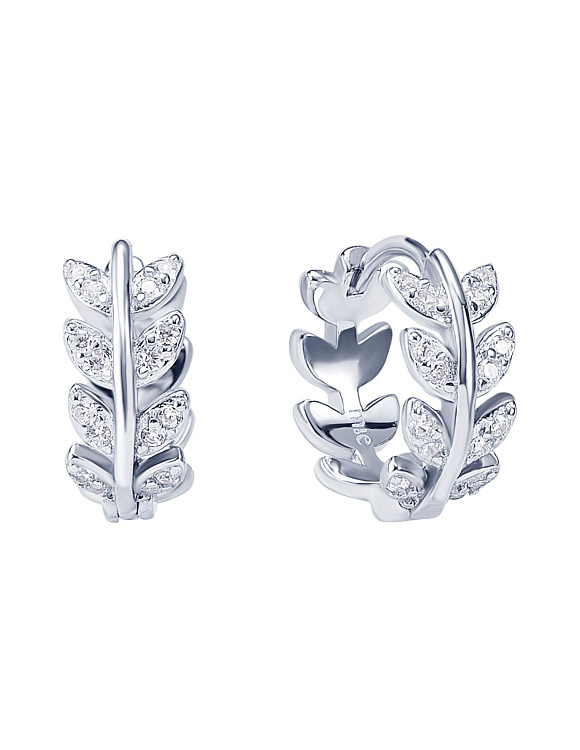 Серьги колечки серебро 925 серебряные листья Miestilo  2