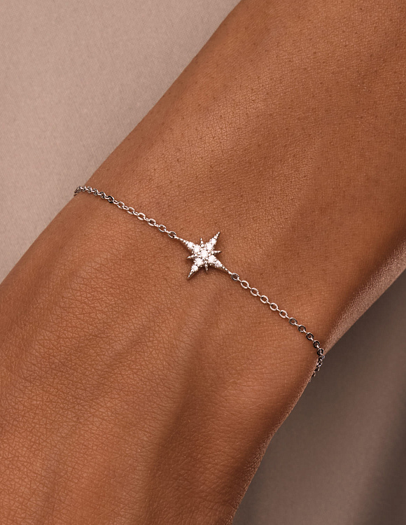 Серебряный браслет на ногу и на руку со звездой и фианитами Miestilo
