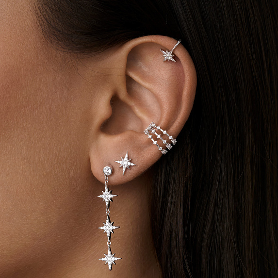 Серьги серебро 925 серебряные гвоздики длинные звезды Miestilo