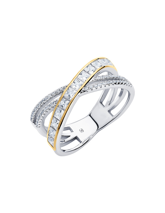 Серебряное кольцо биколор с фианитами Miestilo  2