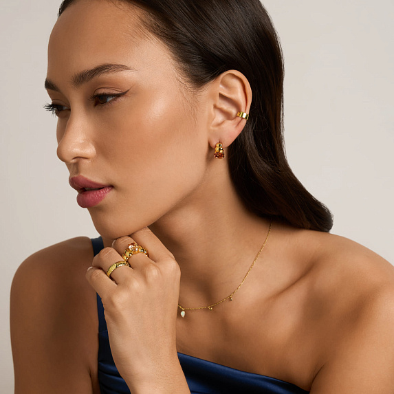 Серебряные дутые серьги с фианитом Miestilo