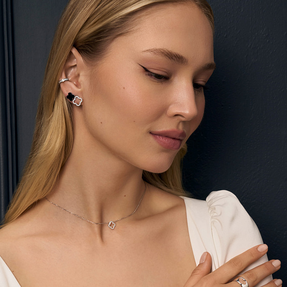 Серьги серебро 925 серебряные гвоздики клевер Miestilo