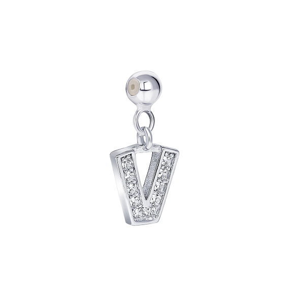 Серебряный шарм с фианитами буква V Miestilo