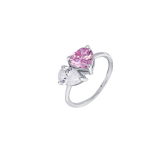 Серебряное кольцо Toi et Moi с фианитами в гранках сердце и груша Miestilo
