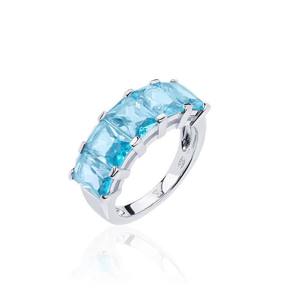 Серебряное кольцо с голубыми фианитами Miestilo