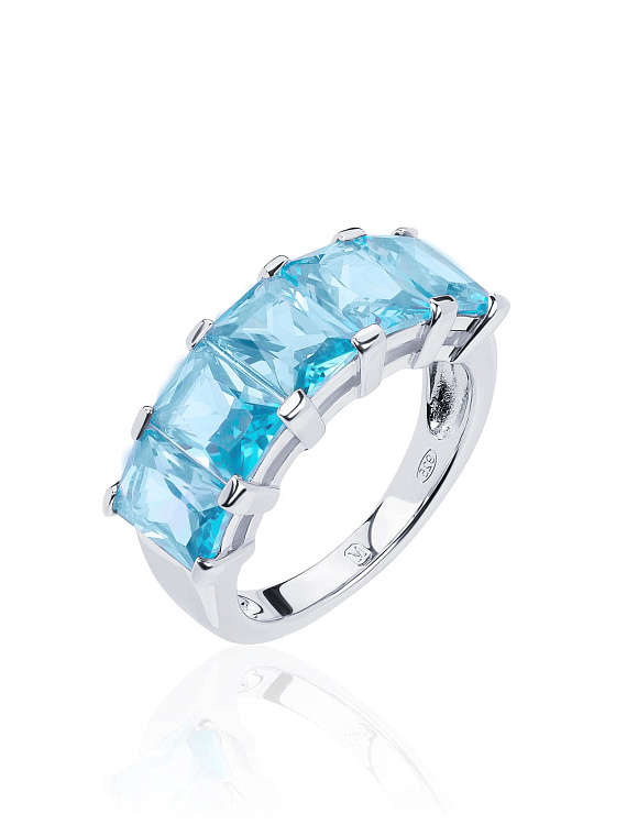 Серебряное кольцо с голубыми фианитами Miestilo  2