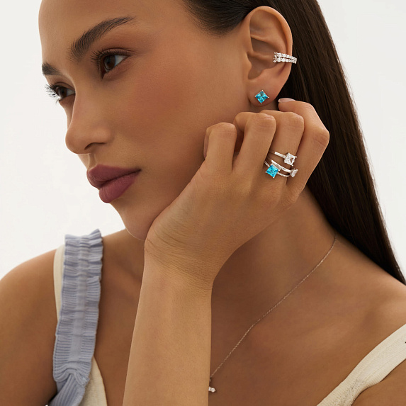 Серебряное кольцо с голубым фианитом Miestilo