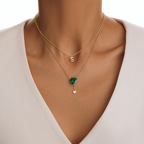 Серебряное колье  в покрытии желтое золото  с буквой S MIESTILO Miestilo