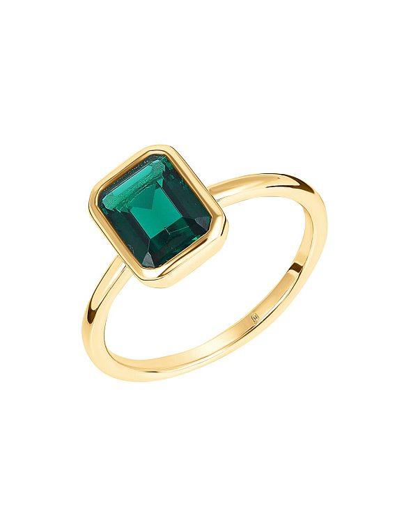 Позолоченное кольцо с зеленым фианитом в огранке эмеральд Miestilo  2