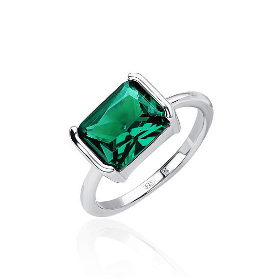 Серебряное кольцо-солитер с зеленым фианитом MIESTILO  Miestilo
