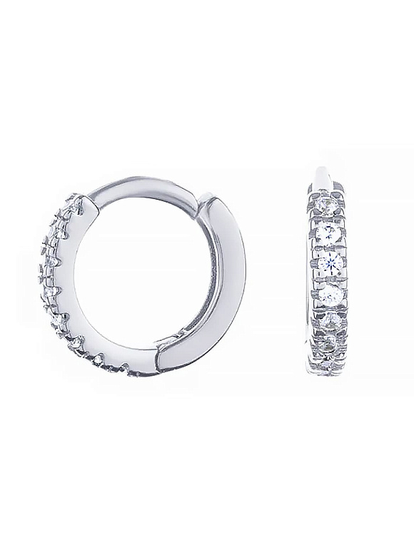Серебряные серьги-кольца с фианитами 12 мм Miestilo  2