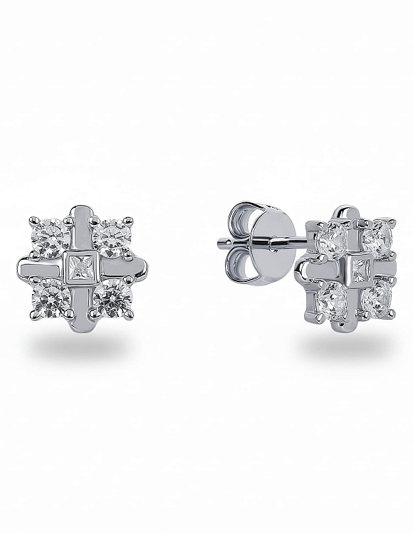 Серебряные серьги гвоздики с фианитами Miestilo  2