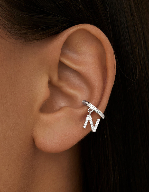 Серьга кафф серебро 925 моносерьга серебряная с буквой N Miestilo