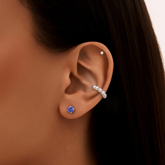 Серебряные пусеты с фиолетовыми фианитами  Miestilo