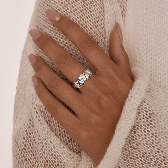 Серебряное кольцо сердца с фианитами MIESTILO Miestilo