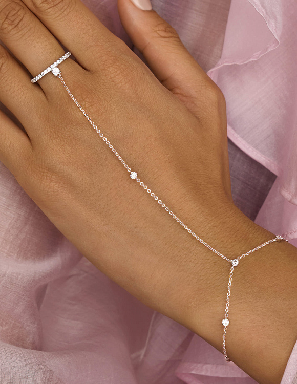 Слейв браслет серебро 925 на руку с кольцом на палец Miestilo