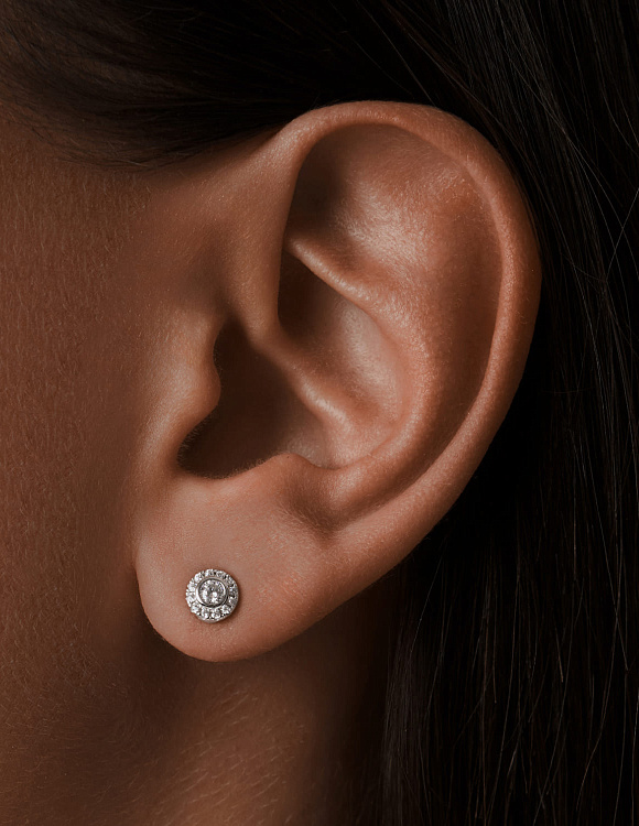 Серебряные серьги гвоздики кругдые с фианитами Miestilo