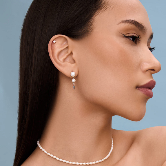 Серебряный пирсинг с искусственной жемчуженой Miestilo