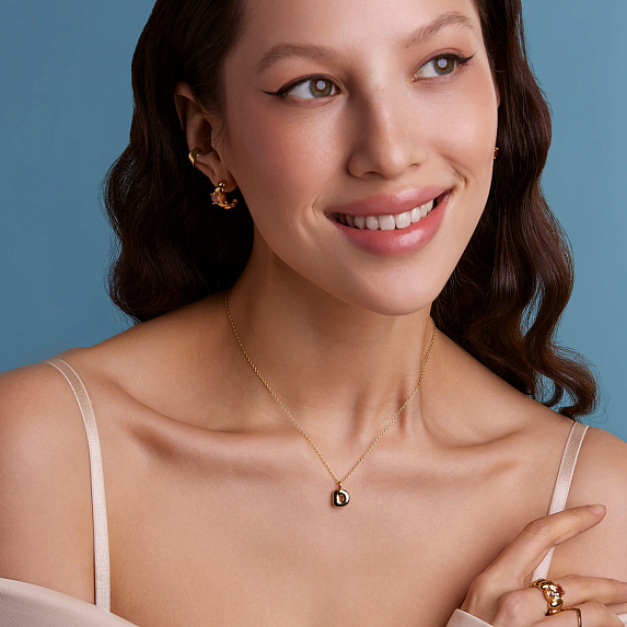 Серебряное колье позолоченое с буквой D bubble small Miestilo