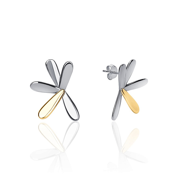 Серебряные пусеты биколор в форме цветка с покрытием родий и позолота MIESTILO  Miestilo