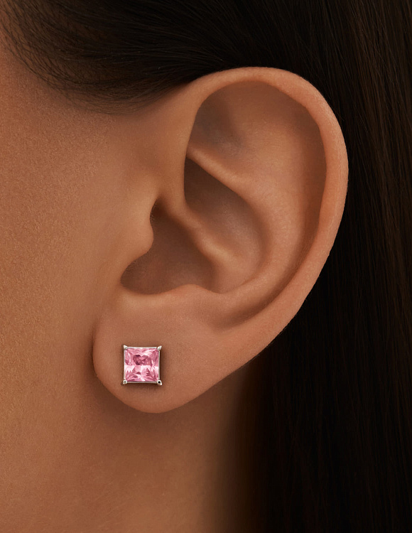 Серебряные пусеты с розовыми фианитами  Miestilo