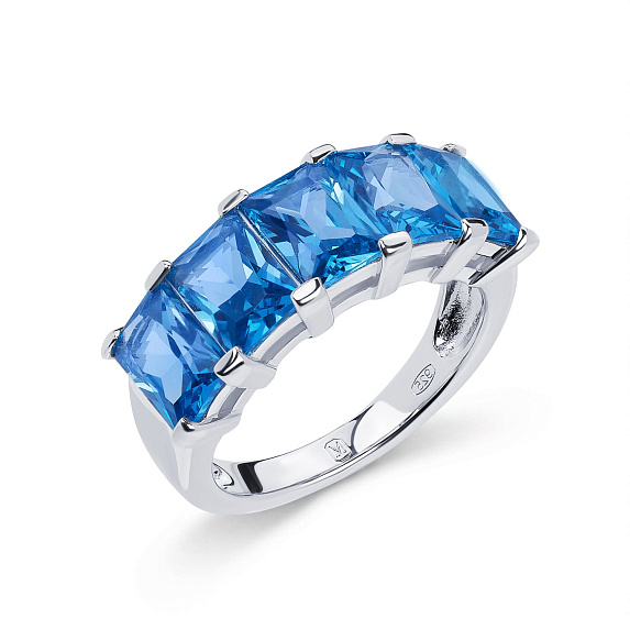 Серебряное кольцо с синими фианитами Miestilo