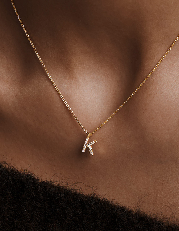 Подвеска серебро 925 на шею с буквой К в позолоте Miestilo