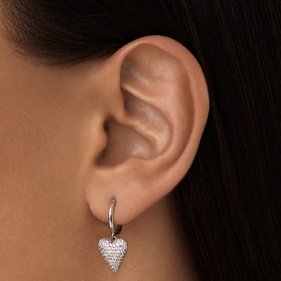 Серьги кольца серебро 925 женские висячие сердечки Miestilo