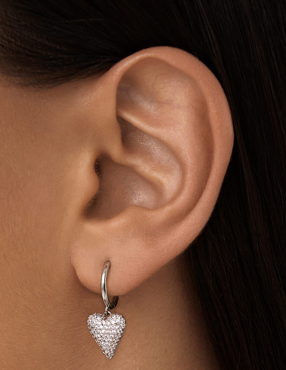 Серьги кольца серебро 925 женские висячие сердечки Miestilo