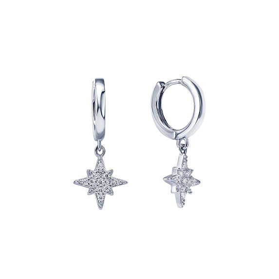 Серьги кольца серебро 925 серебряные висячие звезды Miestilo