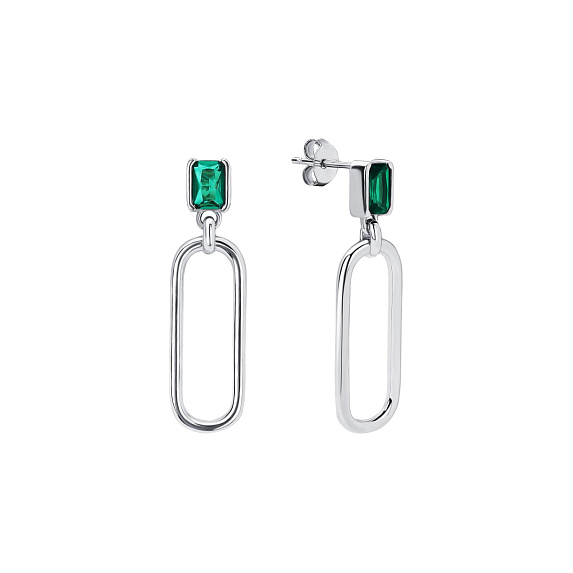 Серебряные серьги гвоздики с фианитом и подвесом Miestilo