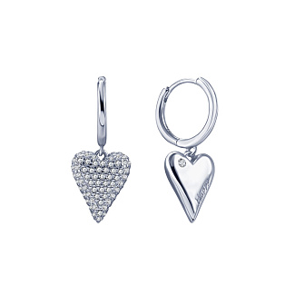 Серьги кольца серебро 925 женские висячие сердечки Miestilo