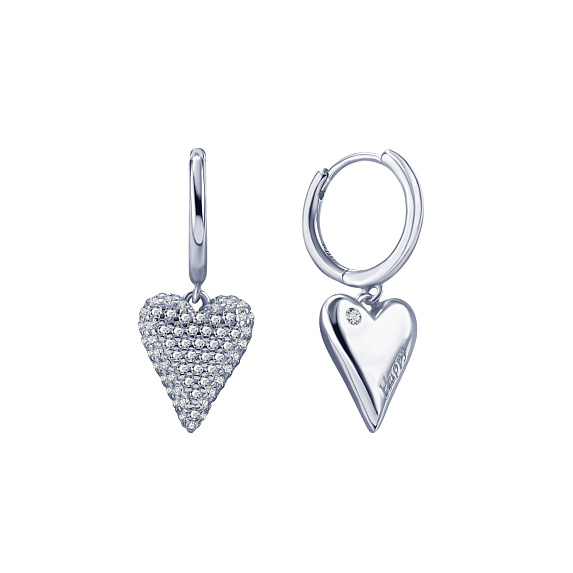 Серьги кольца серебро 925 женские висячие сердечки Miestilo