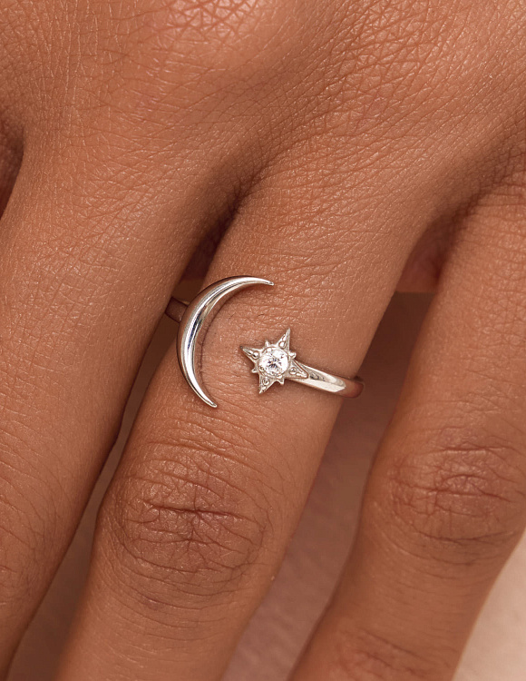Кольцо серебро 925 ювелирное безразмерное луна Miestilo