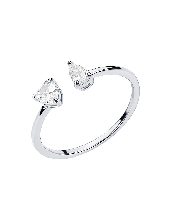 Серебряное кольцо с фианитами сердце и груша Miestilo  2