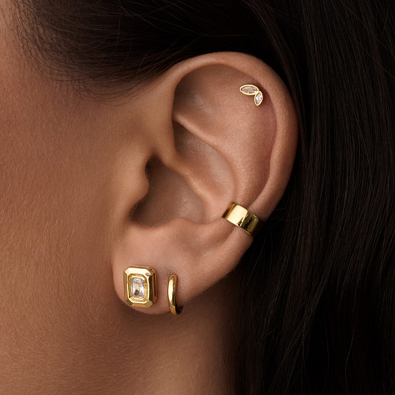 Серьги серебро 925 позолоченные гвоздики с фианитами Miestilo