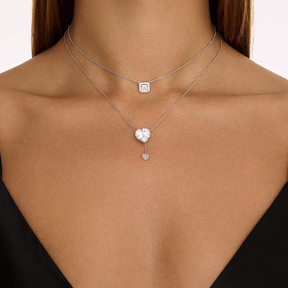 Серебряное колье "Сердце" с фианитом Miestilo