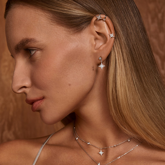 Серьги кольца серебро 925 серебряные висячие звезды Miestilo