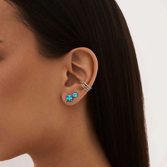 Серебряные пусеты с голубыми фианитами  Miestilo