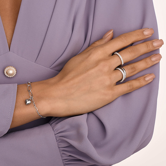 Серебряный сет из двух колец волна гладкое и с фианитами Miestilo