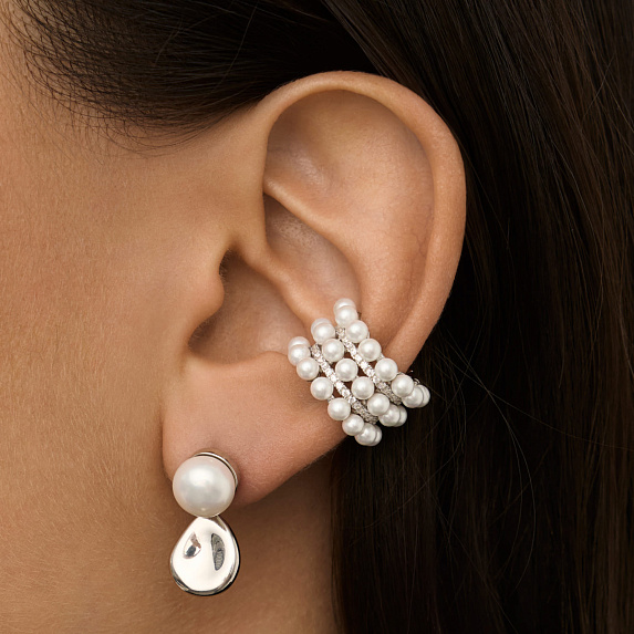 Серебряные серьги гвоздики с натуральным жемчугом Miestilo