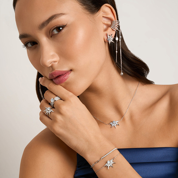 Серебряный кафф Гэтсби с подвесками и фианитами Miestilo