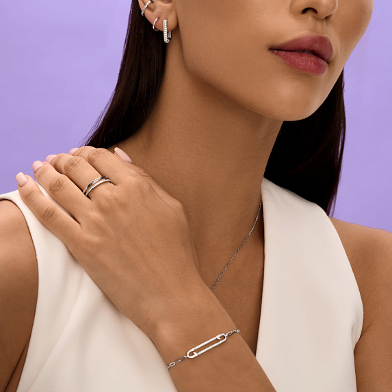 Серебряный браслет с булавкой и фианитами Miestilo