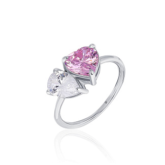 Серебряное кольцо с фианитами в огранках сердце и груша Miestilo