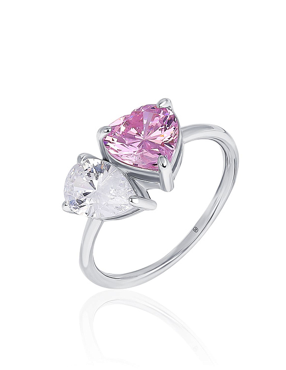 Серебряное кольцо с фианитами в огранках сердце и груша Miestilo  2